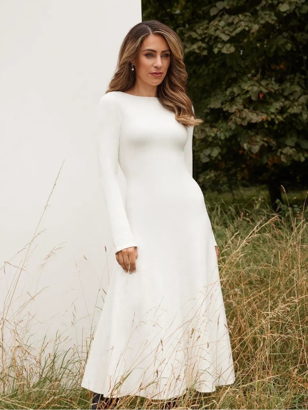 Karen Millen White Long-Sleeve Maxi Dress